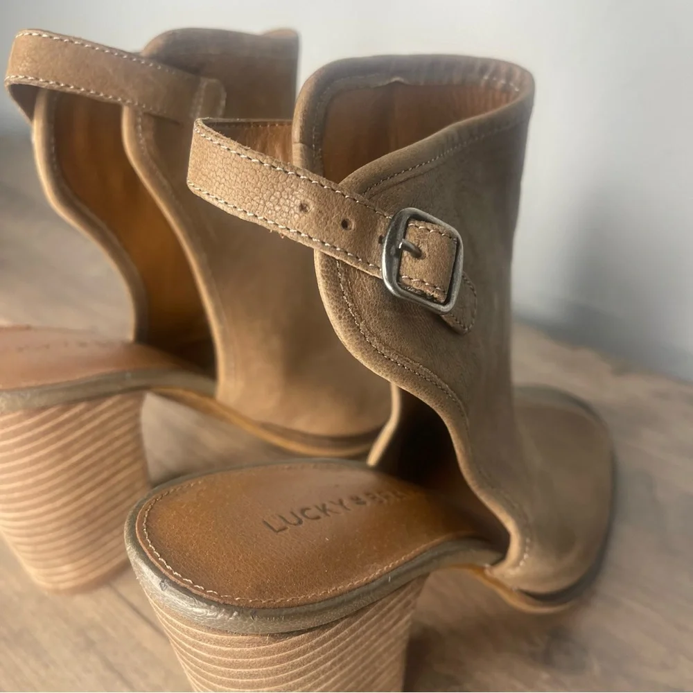 Lucky Brand Lisza Peep-Toe Slingback Block Heel Booties (7.5)